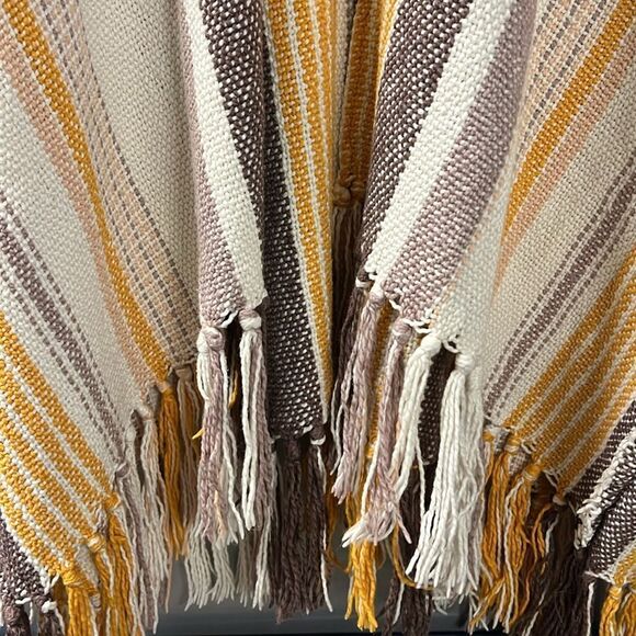 Aerie Striped Yellow and Brown Poncho One Size - Picture 6 of 6